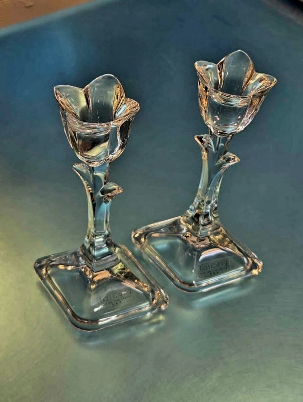 Vintage Toscany 24% Lead Crystal Tulip Candleholders - Set Of 2
